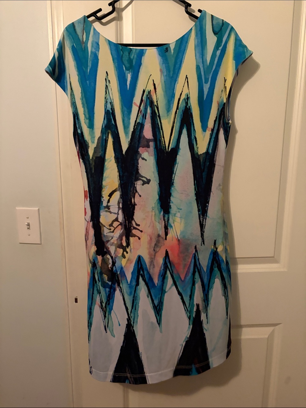 Nally & Millie Blue Multi Chevron Cap-Sleeve Mini Dress